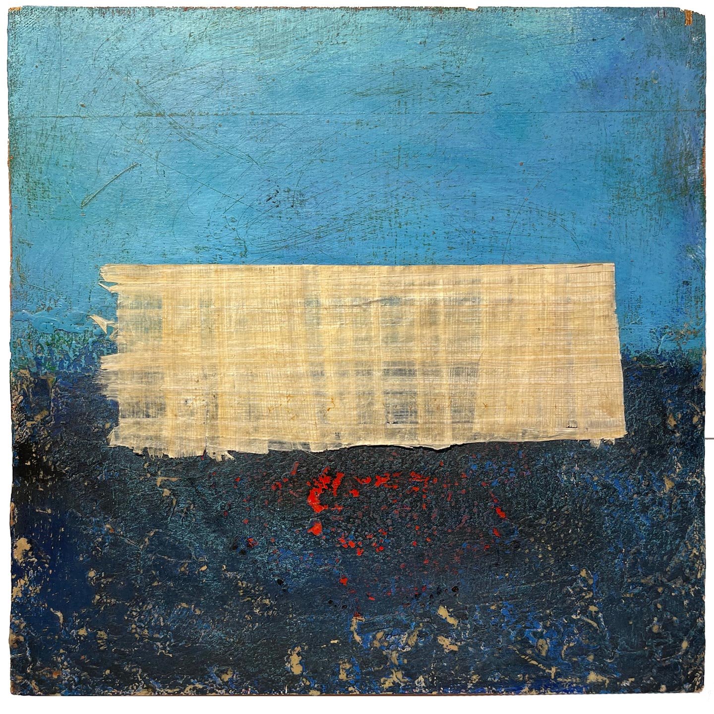 Barrier by Fr. Bill Moore sscc, Fr. Bill Moore Barrier painting, acrylic on wood panel art, small square abstract painting, framed modern wall art